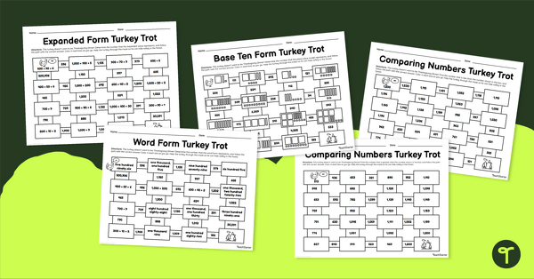 Go to Place Value Worksheets for 2nd Grade - Thanksgiving Math Mazes teaching resource