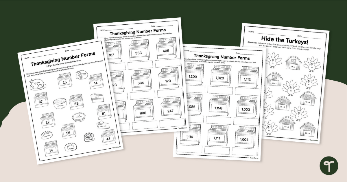 Thanksgiving Place Value Worksheets for 2nd Grade teaching resource