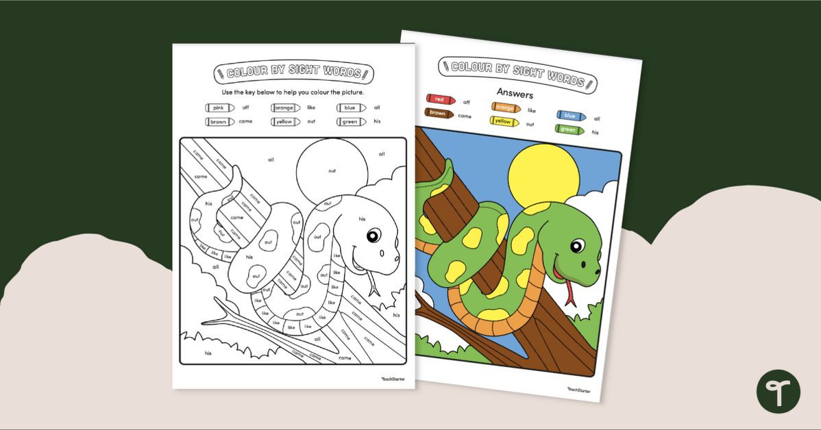 Colour by Sight Words - 6 Words - Snake teaching resource