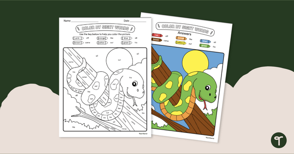 Go to Kindergarten Sight Word Worksheet - Color By Sight Word Snake teaching resource
