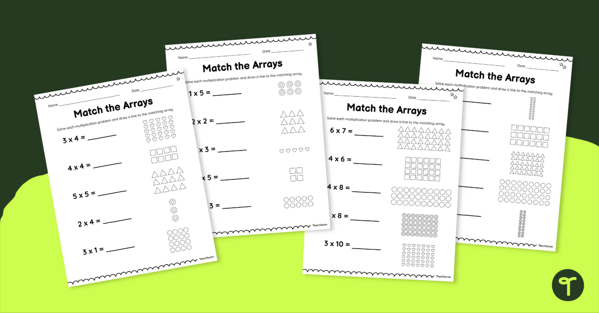 Match the Arrays Worksheet Pack teaching resource