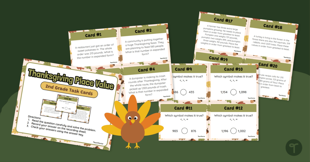 Thanksgiving Activity - Place Value Math Task Cards teaching resource