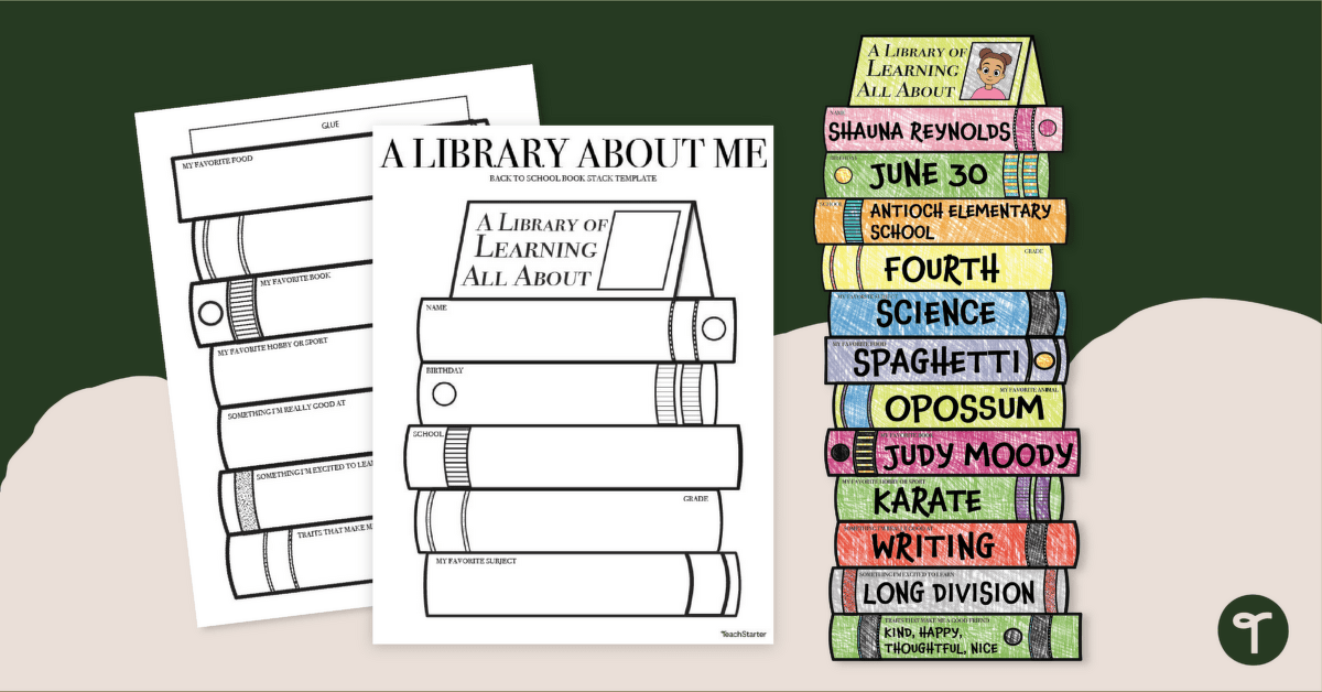 All About Me Activity - Library of Learning Book Stack Craft teaching resource