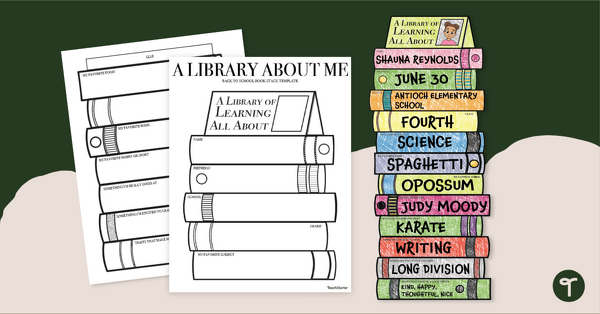 Go to All About Me Activity - Library of Learning Book Stack Craft teaching resource