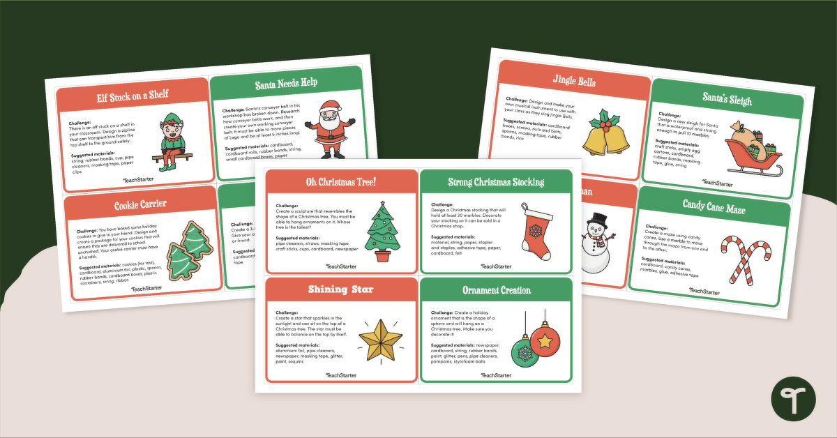 Christmas STEM Challenge Cards for KS2 teaching resource