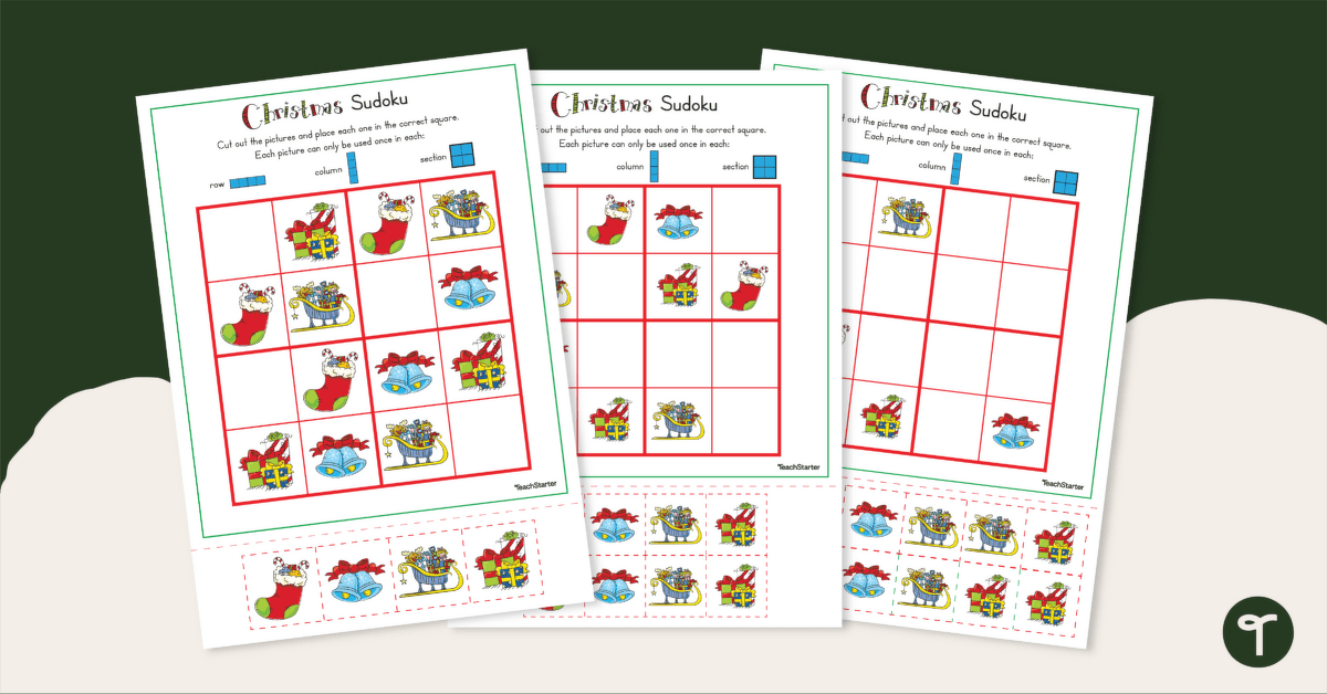 Christmas-Themed Picture Sudoku Puzzles teaching resource