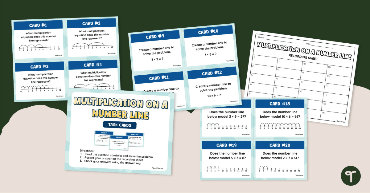 Multiplication on a Number Line Task Cards for 3rd Grade teaching resource