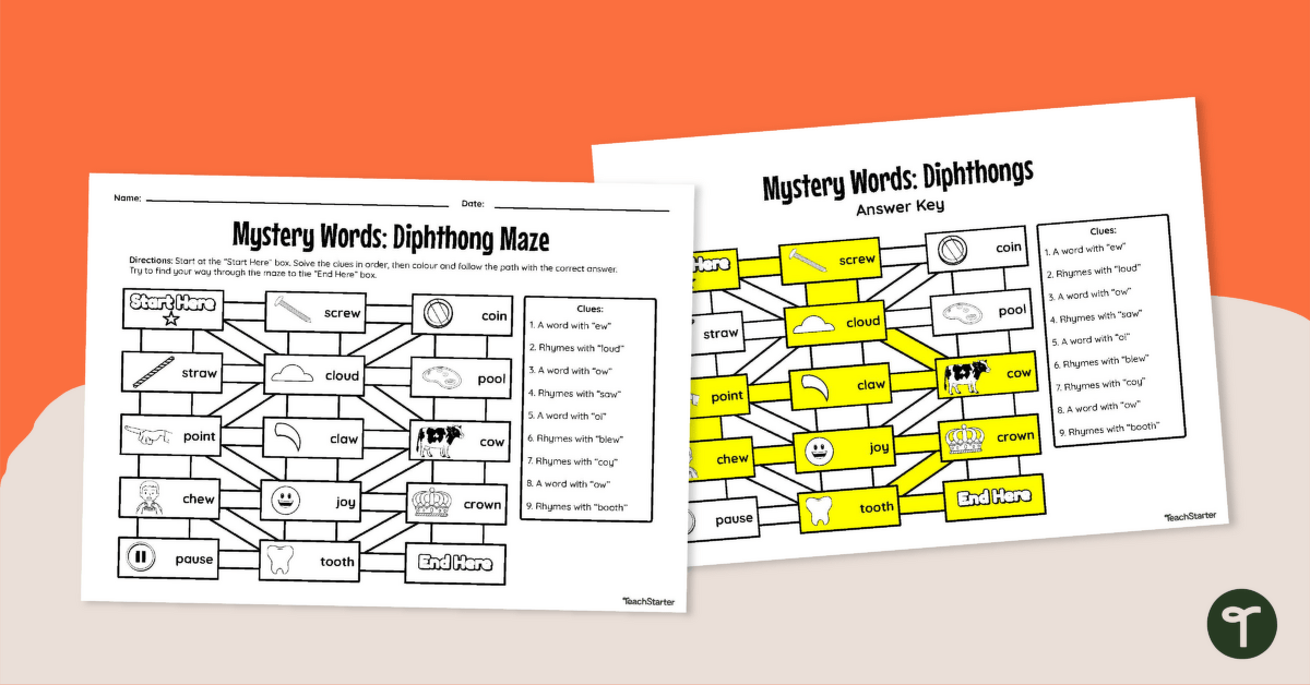 Diphthongs Maze Worksheet teaching resource