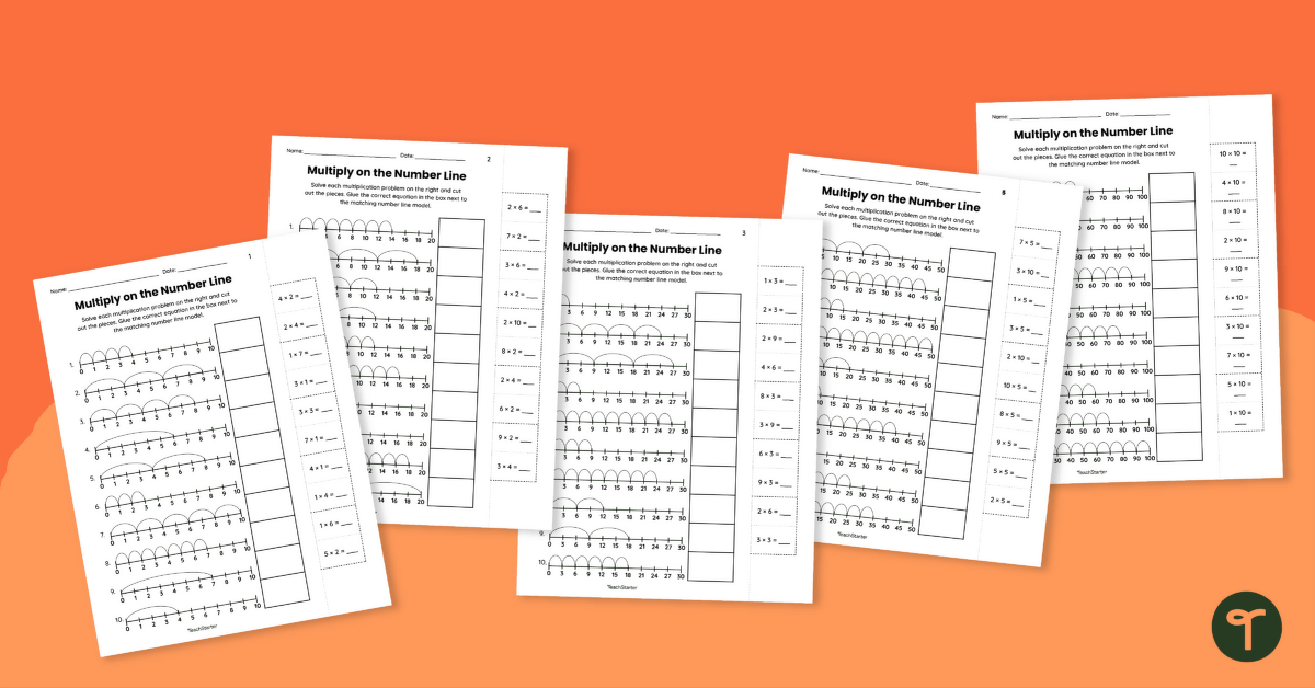 Multiply on the Number Line – Cut & Paste Worksheet Pack for 3rd Grade teaching resource