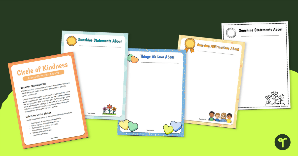 Circle of Kindness Affirmations for Kids Templates teaching resource