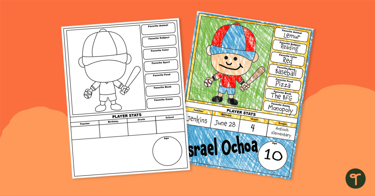 All About Me Baseball Card Template teaching resource
