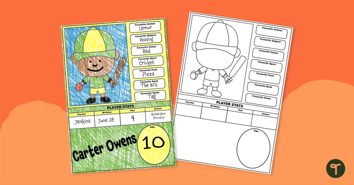 All About Me - Cricket Trading Card Template teaching resource