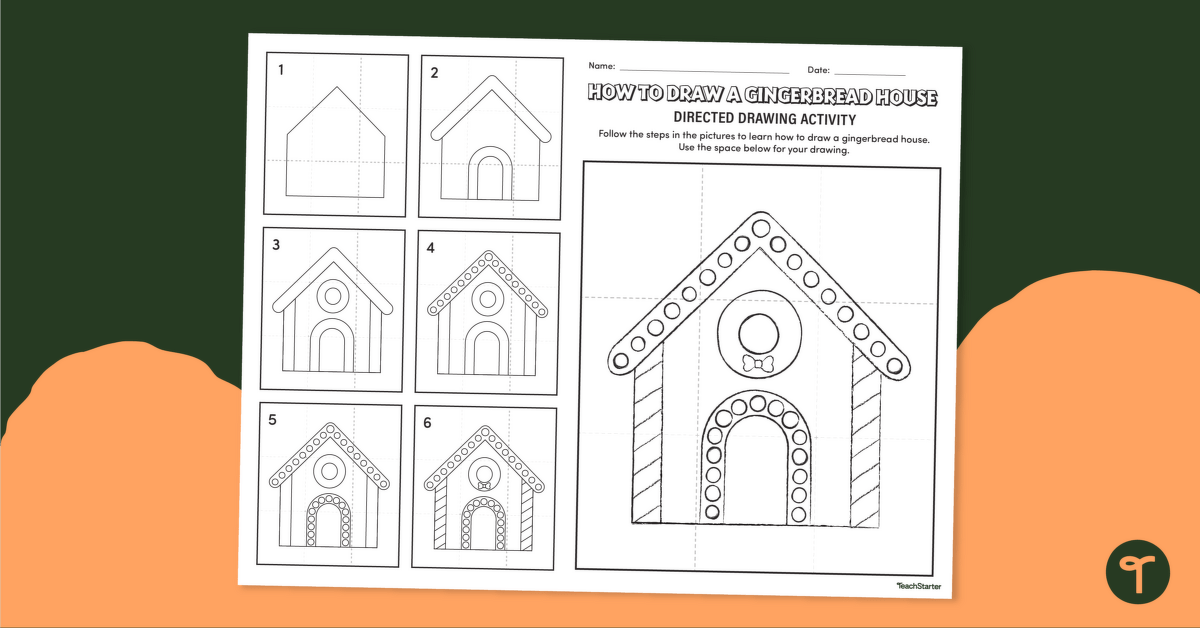How to Draw a Gingerbread House Directed Drawing teaching resource
