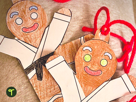 Karate Cookies - Gingerbread Man Ornament Craft teaching resource
