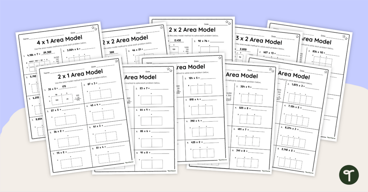Area Model Multiplication Worksheets teaching resource