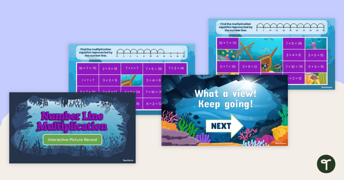 Number Line Multiplication – Interactive Picture Reveal for 3rd Grade teaching resource