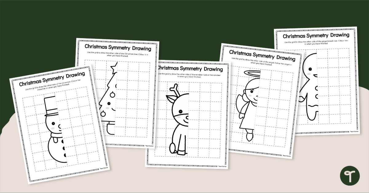 Christmas Symmetry Art Worksheets teaching resource