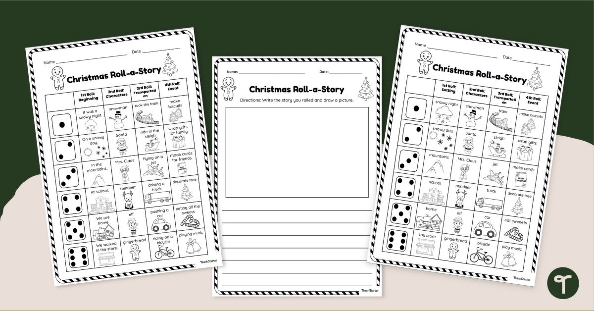Christmas Writing Prompt Dice Game - Roll-a-Story teaching resource