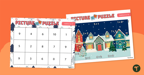 Go to Kindergarten Math Activity -  Christmas Addition Facts Up to 10 Puzzle teaching resource