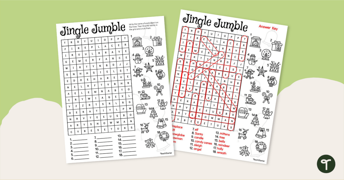 Jingle Jumble - Free Christmas Find-a-Word teaching resource