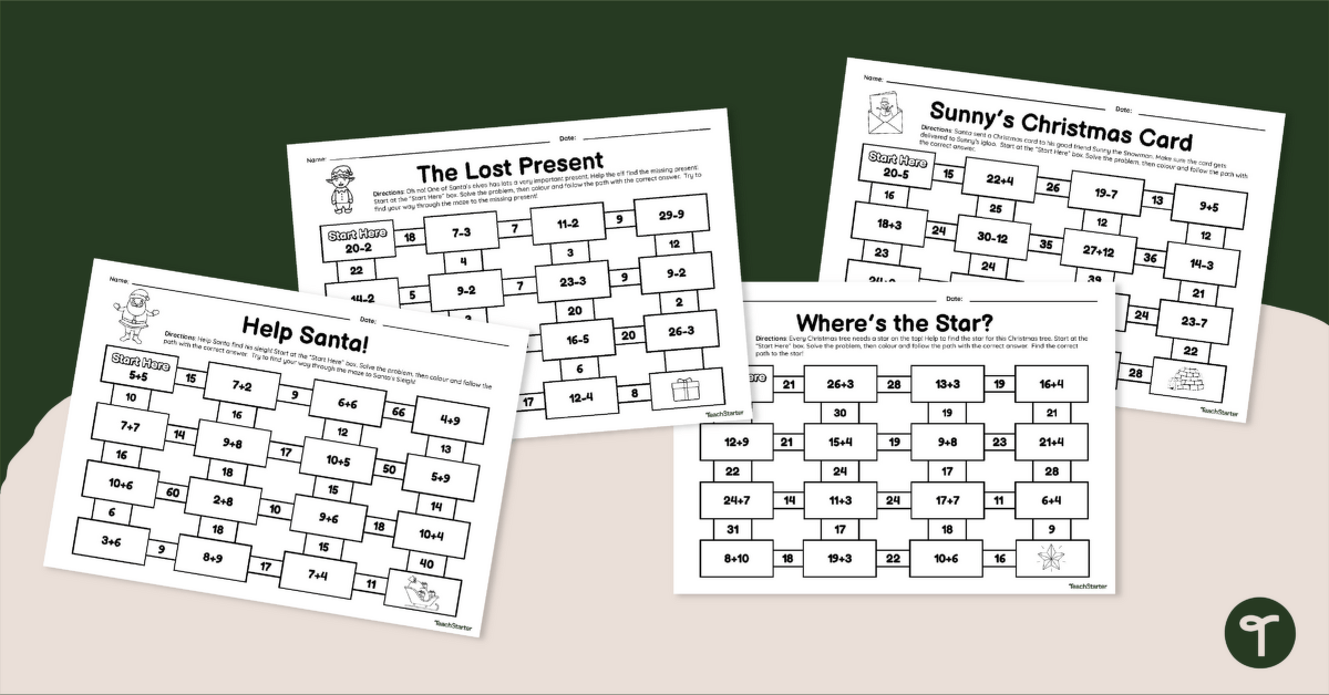 Christmas Maths Mazes – Addition and Subtraction teaching resource
