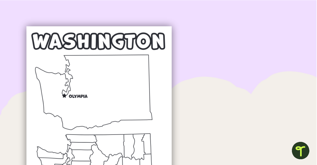 Map of Washington With Counties and Capital teaching resource