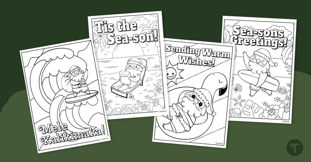 Summer Santa Colouring Pages teaching resource