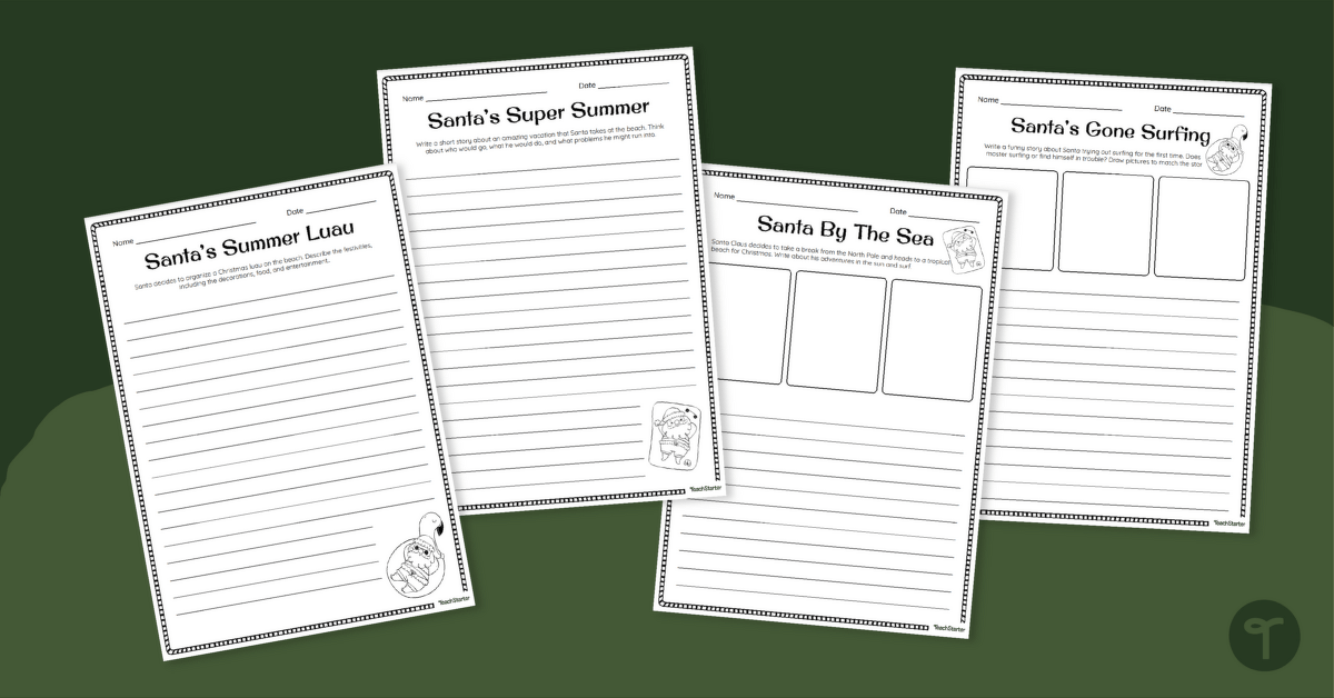 Summer Santa on Vacation - Christmas Writing Prompts teaching resource