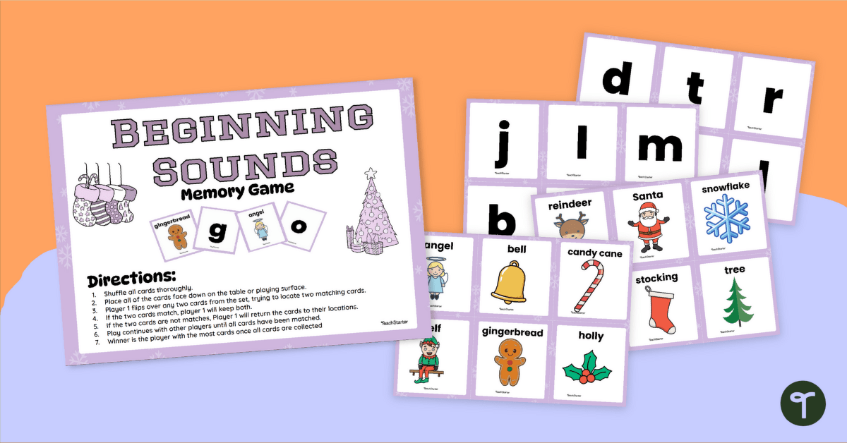 Christmas Memory Game - Beginning Letter Sounds teaching resource