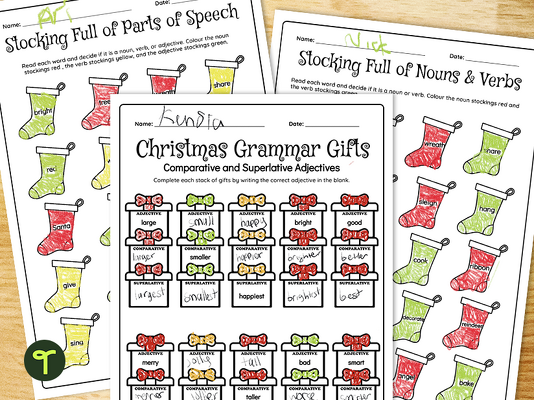 Year 3 and Year 4 English Worksheets - Christmas Printables teaching resource