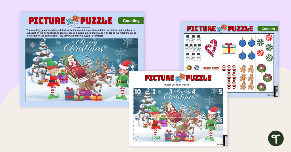 Christmas Math Puzzle - Counting to 10 teaching resource