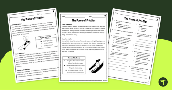 Go to The Force of Friction Comprehension Worksheets teaching resource