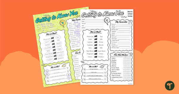 Go to Getting to Know You Worksheet for Upper Years teaching resource