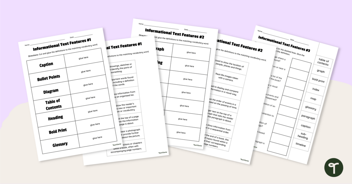 Informational Text Features Cut and Paste Worksheets teaching resource