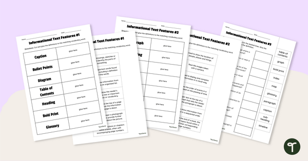 Go to Informational Text Features Cut and Paste Worksheets teaching resource