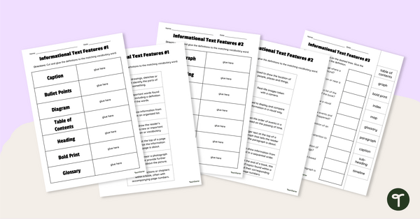 Image of Informational Text Features Cut and Paste Worksheets