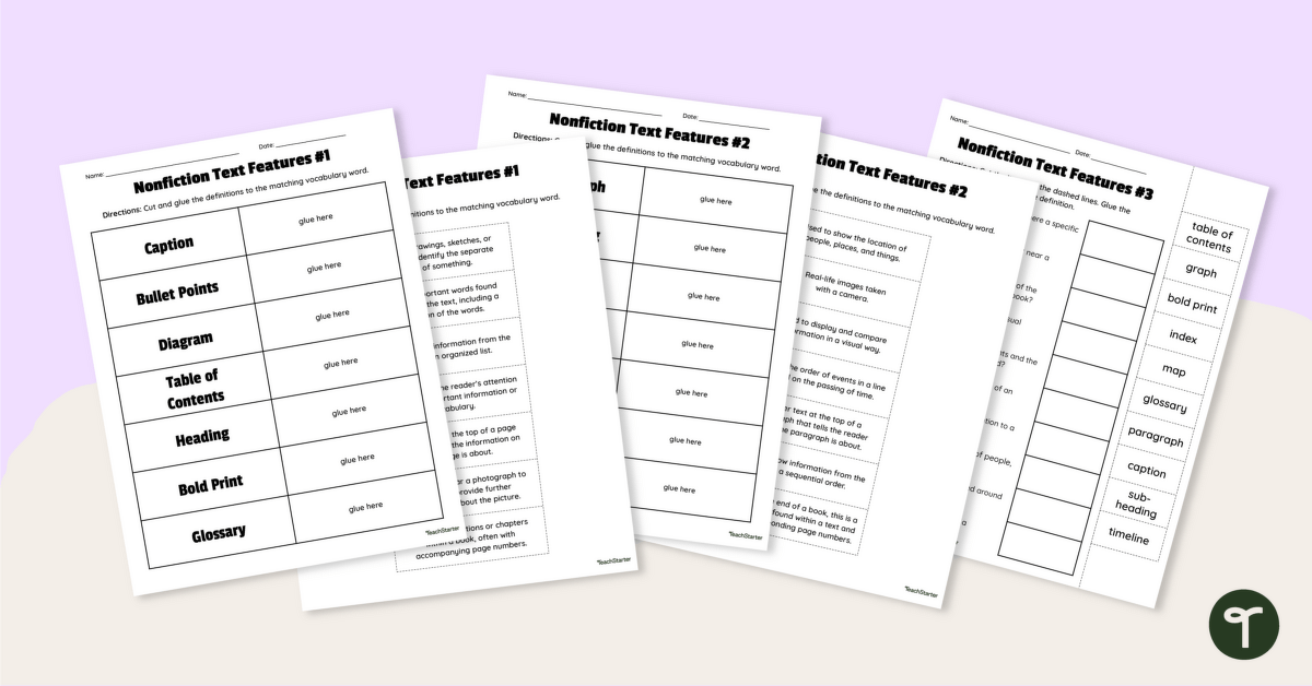Nonfiction Text Features Cut and Paste Worksheets teaching resource