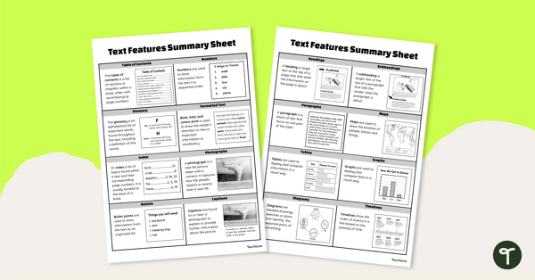 Go to Informational Text Features Cheat Sheet teaching resource