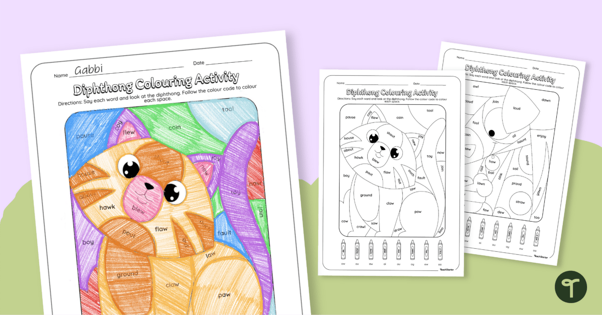 Diphthong Colouring Activity Worksheets teaching resource