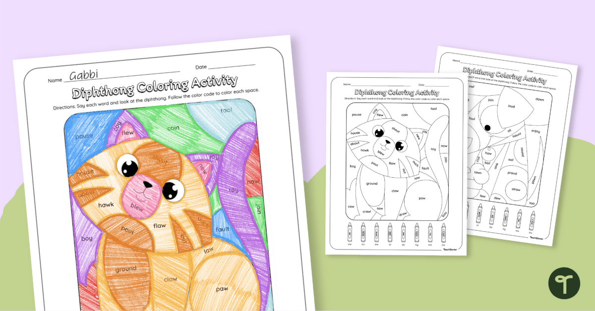 Diphthong Coloring Activity Worksheets teaching resource