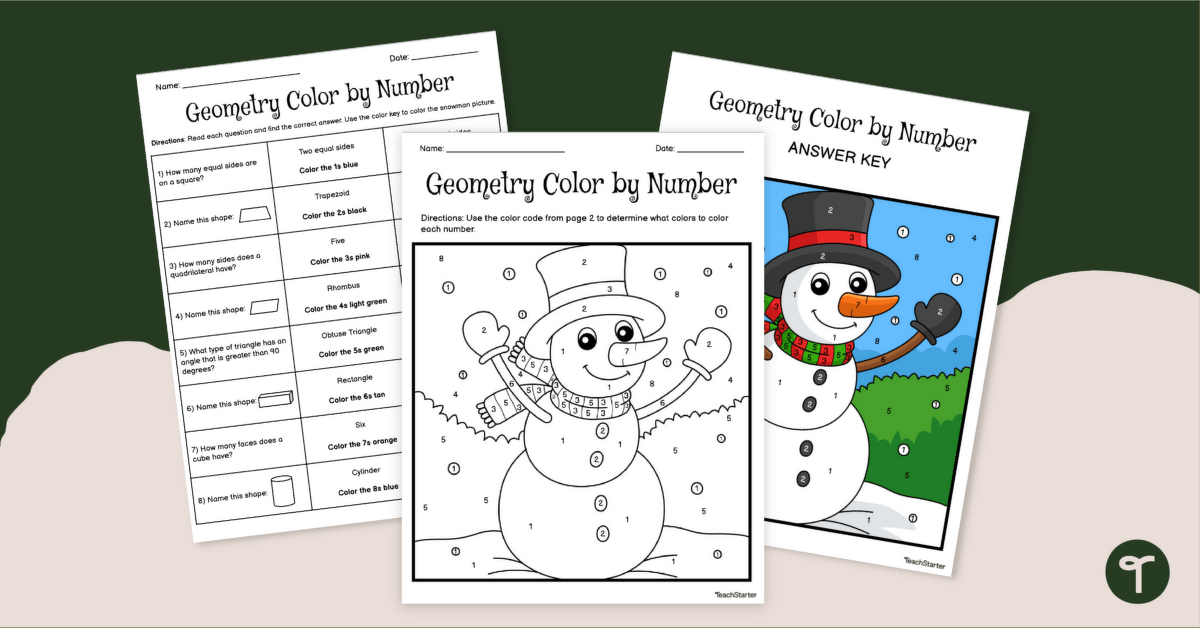 Color by Number Christmas - Geometry Worksheet teaching resource