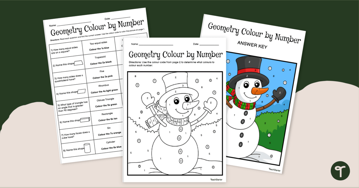 Christmas Colouring By Number - 2D and 3D Shapes Worksheet teaching resource
