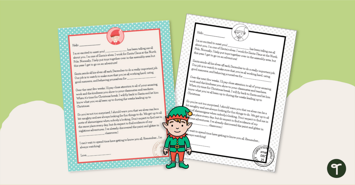 Editable Classroom Elf Letter Template teaching resource