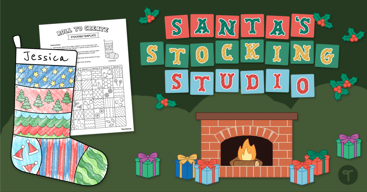 Classroom Christmas Decorations Display - Santa’s Stocking Studio teaching resource