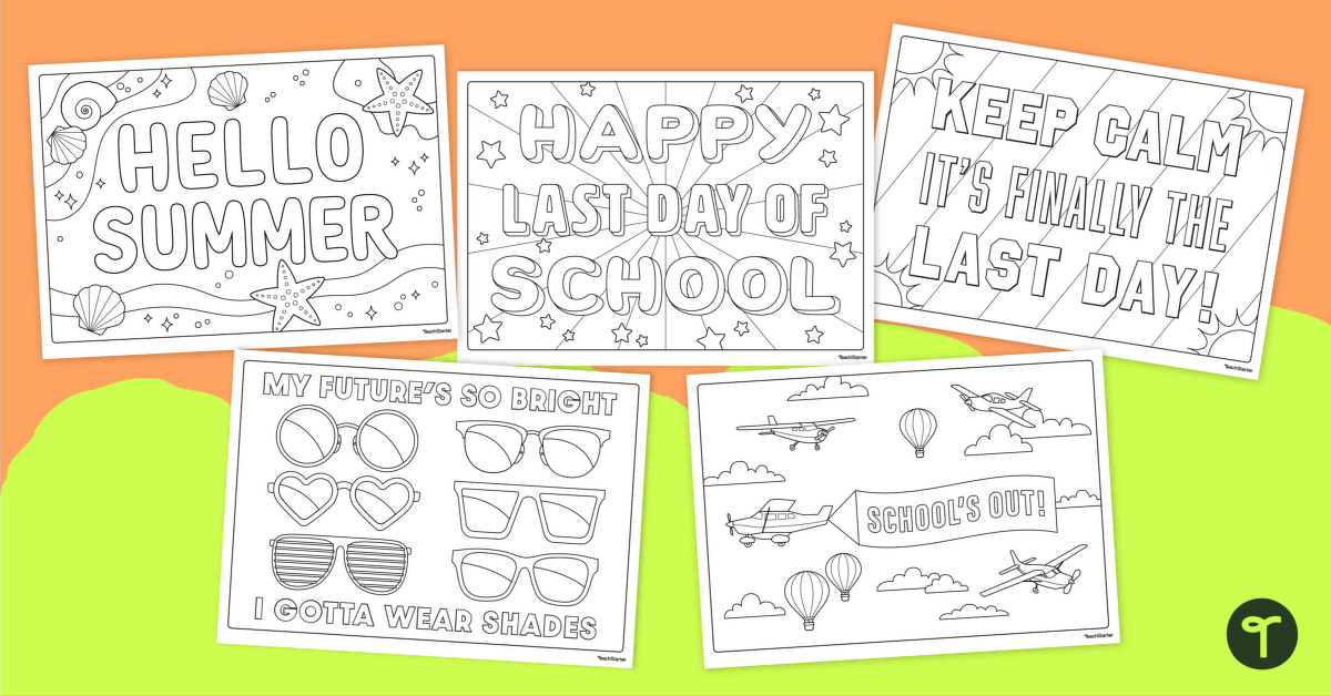 Easy Colouring Pages for End-of-Year teaching resource