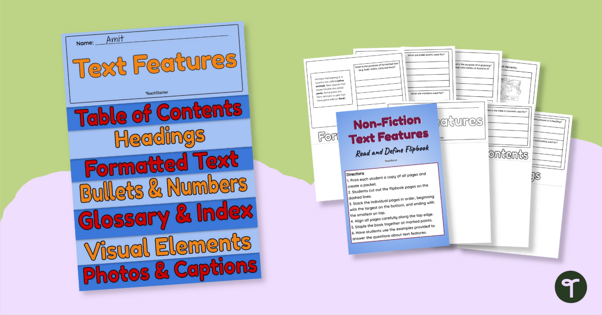 Non-Fiction Text Features Flipbook – Read and Define teaching resource