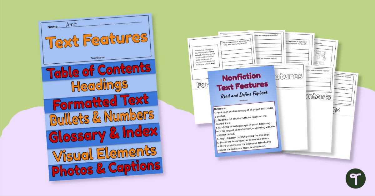 Nonfiction Text Features Flipbook – Read and Define teaching resource