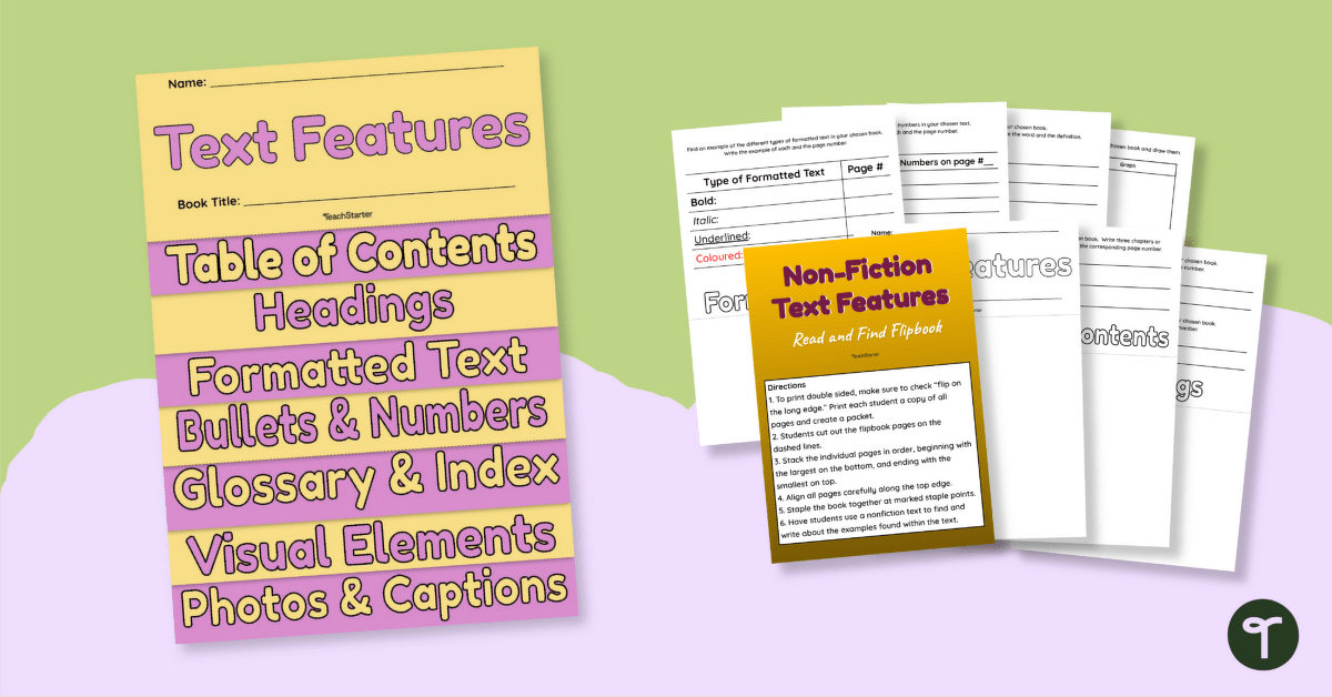 Non-Fiction Text Features Flipbook – Read and Find teaching resource