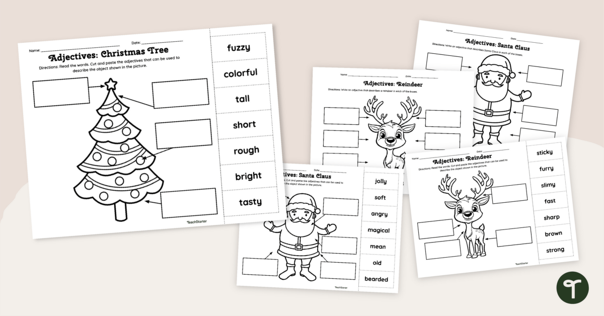 Holiday Adjective Worksheet Pack teaching resource