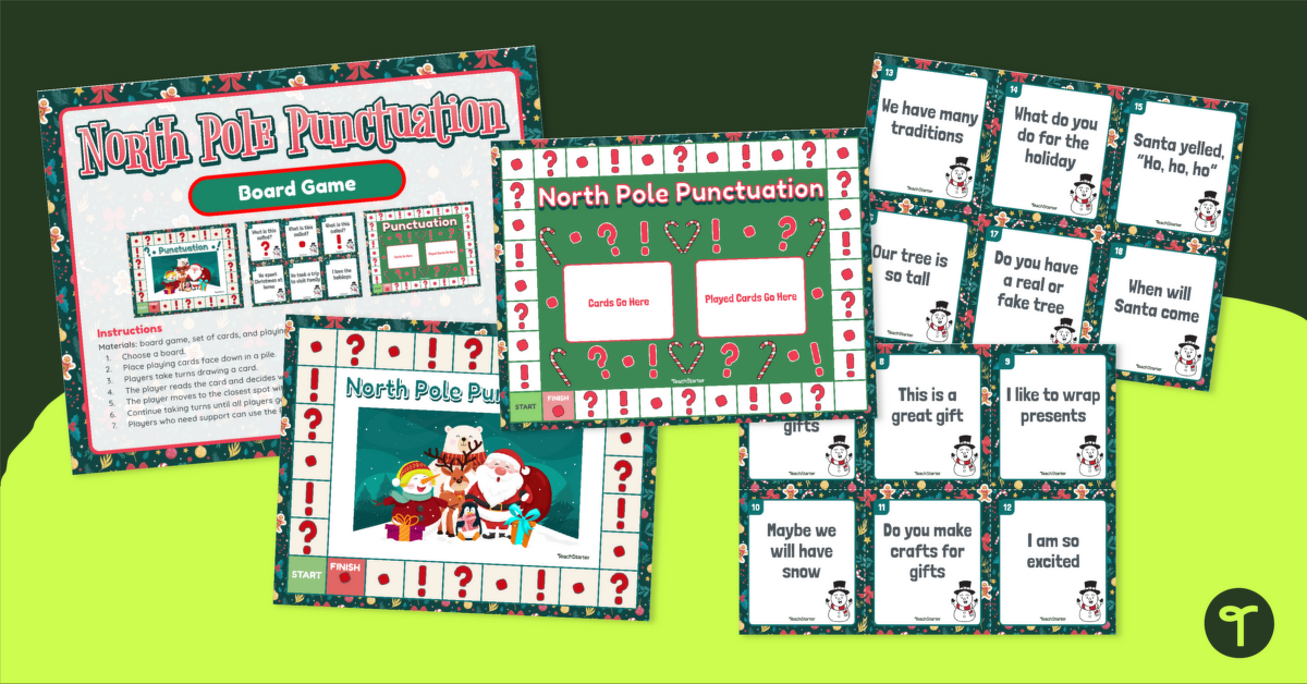 Christmas Board Game - 1st Grade Punctuation teaching resource